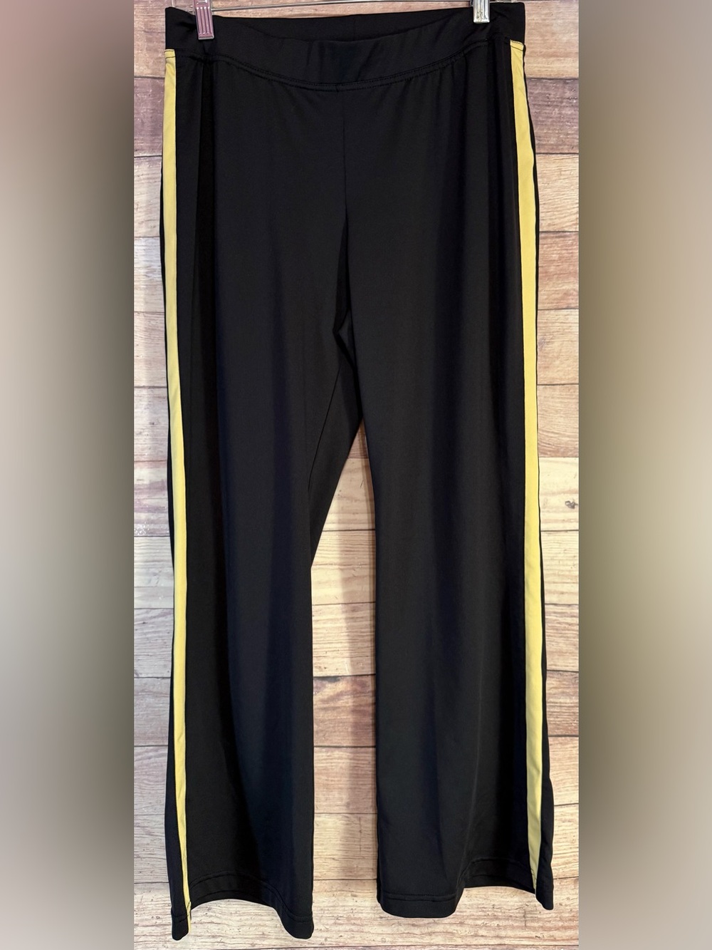 Style & Co. Black Wide-Leg Track Pants with Yellow Side Stripes